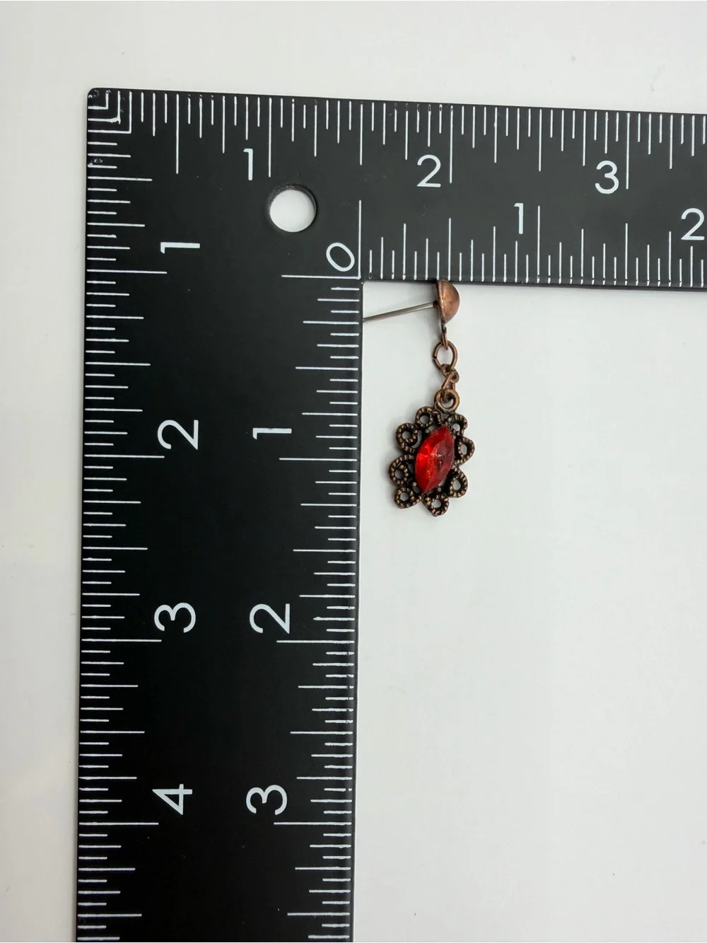 Vintage Gothic Dangle Earrings | Copper Tone Red Rhinestone Victorian Earrings